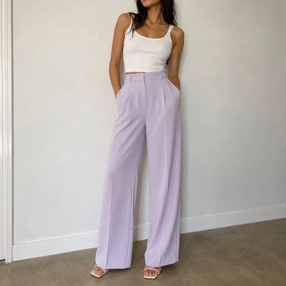 Wilfred Lavender Purple Effortless Pant High Waisted Linen Blend 10 Minimalist